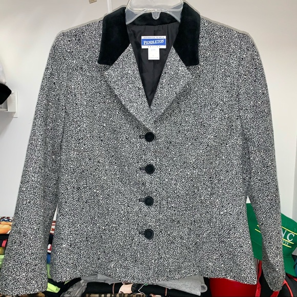 Vintage Pendleton Wool Blazer Gray Black Petite 10 - Picture 1 of 6
